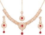 Touchstone Indian Bollywood enchanting floral diamond studded look Rhinestone embellished bridal designer jewelry necklace set for women in silver or white tone.